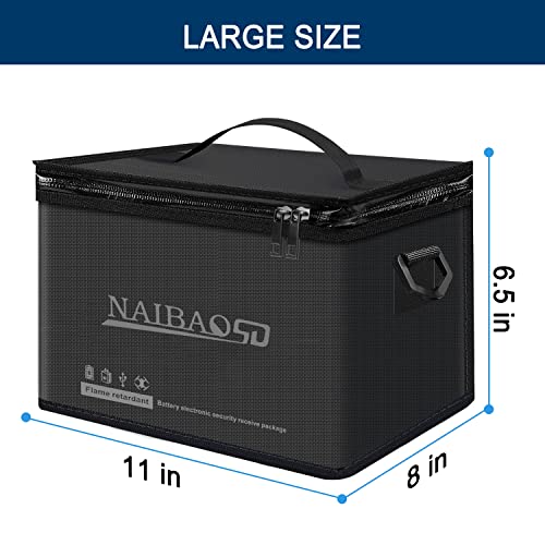 Fireproof Lipo Battery Bag, 11 x 8 x 6.5 in | Explosionproof, Fire Resistant, Detachable Shoulder Strap, Double Metal Zipper, Large Capacity - color: black