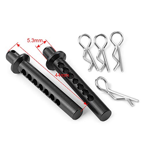 RC-Hub 2pcs Aluminum Front Body Mounts Post with Clips Pins for 1/10 AXIAL SCX10 90046 RC Crawler Cars(Black) - color: Black