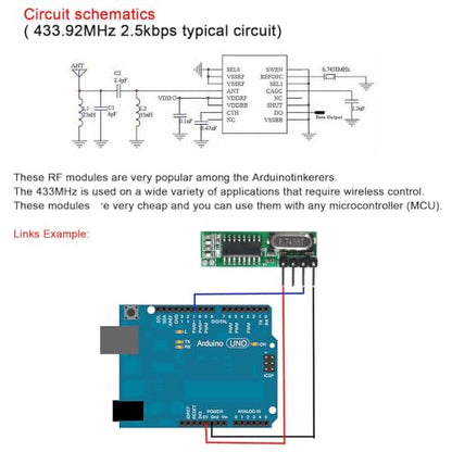 10-Pack 433MHz RF Transmitter and Receiver Module, Antenna | 2.2-5V power supply, minus 108dBm sensitivity, 433.92MHz frequency, for Arduino DIY RC projects