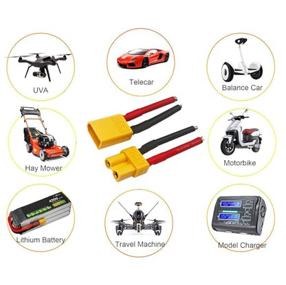 3 Pairs XT30 Pigtail,XT30 Wire XT30 Plug Male and Female Connector | with 5cm 14AWG Silicone Wire for RC Lipo Battery FPV Racing Drone - size: 14AWG XT30