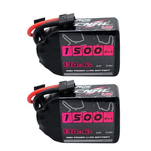 CNHL 1500mAh 6S LiPo Battery 22.2V 130C with XT60 Plug (2 Packs) | High discharge RC battery for FPV racing drones, freestyle quadcopters, RC helicopters, and airplane models.