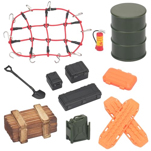 RC Crawler Accessories, daitoku 1/18 1/24 RC Crawler Car Roof Decoration Included Luggage Net Shovel Storage Box Recovery Board Wood Box for 1/18 TRX4M 1/24 Axial SCX24 - Style B (Red) - color: Red