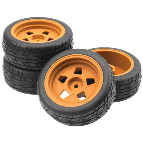ShareGoo Nylon Wheel Rims with Rubber Tire RC 12mm Hex Compatible with HSP Tamiya Kyosho RedCat Sakura WLtoys 1/10 RC On-Road Racing Touring Car (Brown) - color: Brown