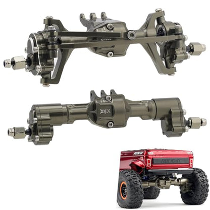 DJX CNC Aluminum RC Front & Rear Portal Axles Set +4mm Extended Complete Axles for 1/18 RC Rock Crawler Redcat Ascent-18 Upgrades Parts(Gunmetal) - color: Gunmetal