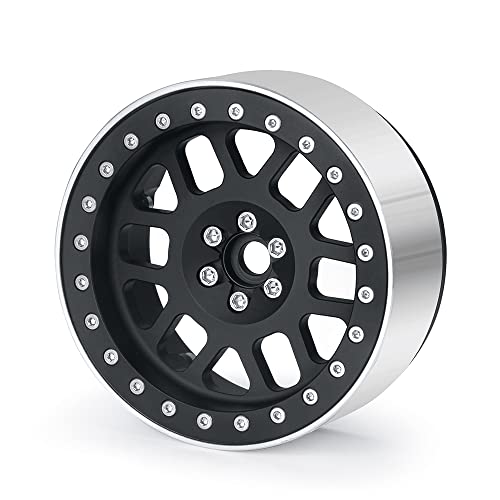 4PCS Aluminum 2.6inch Beadlock Wheels Rims Upgrades for Black Mamba 1/10th Monster Truck Accessories Parts (Black) - color: Black