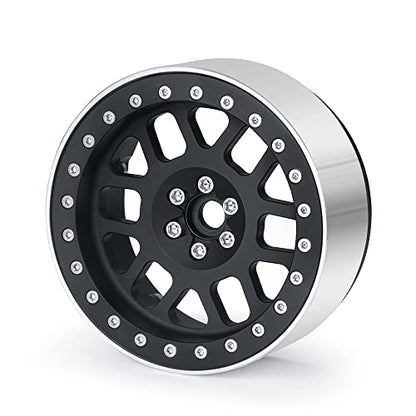 4PCS Aluminum 2.6inch Beadlock Wheels Rims Upgrades for Black Mamba 1/10th Monster Truck Accessories Parts (Black) - color: Black