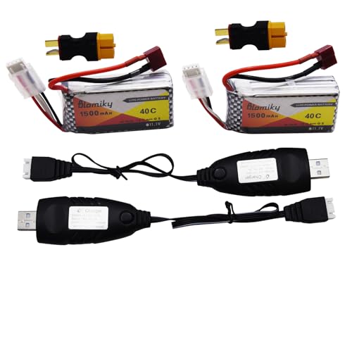 Blomiky 2 Pack 11.1V 1500mAh 35C Lipo Battery with T Plug for RC Airplane, RC Helicopter, RC Car Truck, RC Boat and Quadcopter Drone 11.1V 1500mAh T 2
