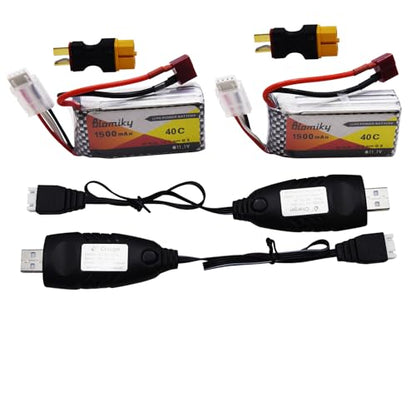 Blomiky 2 Pack 11.1V 1500mAh 35C Lipo Battery with T Plug for RC Airplane, RC Helicopter, RC Car Truck, RC Boat and Quadcopter Drone 11.1V 1500mAh T 2