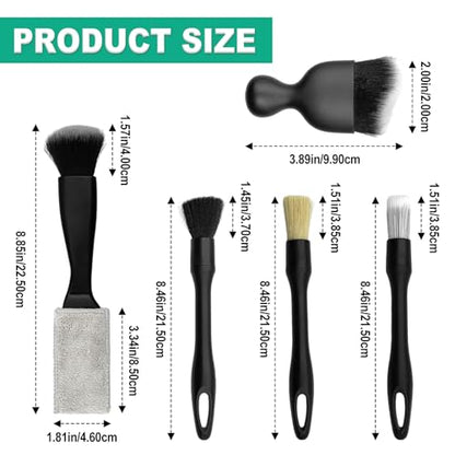 Car Detailing Cleaning Kit, 6PCS Auto Interior Cleaning Tools with Boars Hair Detail Brushes, Cleaning Gel, Double-Head Vent Brush for Car Truck SUV Interior Care