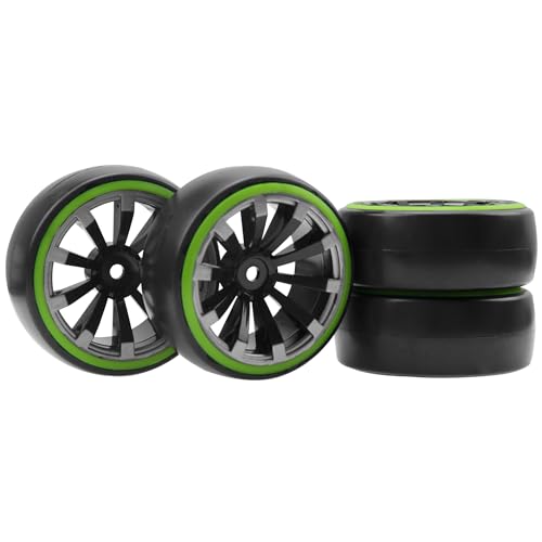 ShareGoo 12mm Hex RC Drift Car Wheels and Hard Plastic Tires Compatible with Traxxas HSP Redcat Tamiya HPI Kyosho 1/10 Scale On-Road Drifting Drift Car, Set of 4