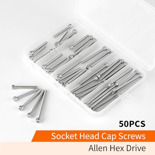 M4 x 30mm 35mm 40mm 45mm 50mm Hex Socket Head Cap Screws Bolts, 304 Stainless Steel, Metric Machine Fully Threaded, Bright Finish, Allen Hex Drive, Assortment Kit 50PCS - size: M4 x 30/35/40/45/50mm (50PCS)