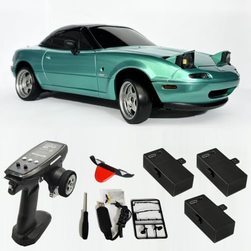 Miata RC Drift Car LDRC LD1804 1/18 RWD with 3 Batteries (Blue) | 2.4GHz LDRC 1804 RWD Drifting Adults with ESP Gyro Pop-up Light (Blue) - color: Miata Blue With 3 Batteries