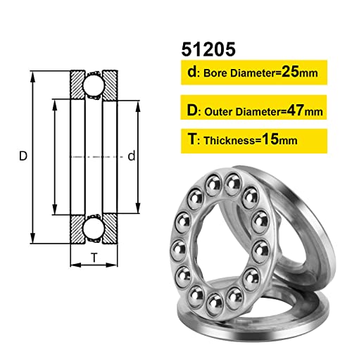 Thrust Ball Bearings, 4pcs 51205 Plane Axial Ball Bearing 3-in-1, 25mm x 47mm x 15mm Chrome Steel ABEC3 Single Row Roller - size: 51205 25mm x 47mm x 15mm