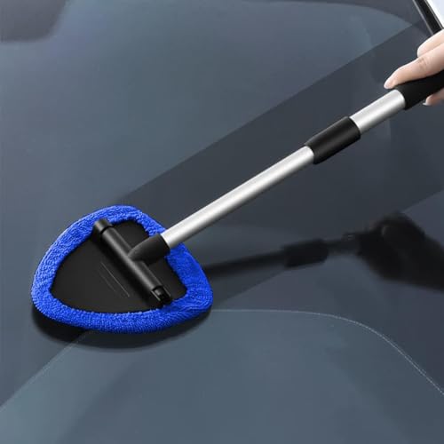 Car Windshield Cleaning Tool, Automotive Window Cleaner with 4 Reusable Washable Microfiber Pads & Extendable Handle, Vehicle Glass Wiper Kit, Universal for RV, SUV, Truck (Blue) - color: Blue