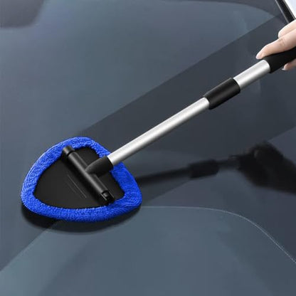 Car Windshield Cleaning Tool, Automotive Window Cleaner with 4 Reusable Washable Microfiber Pads & Extendable Handle, Vehicle Glass Wiper Kit, Universal for RV, SUV, Truck (Blue) - color: Blue