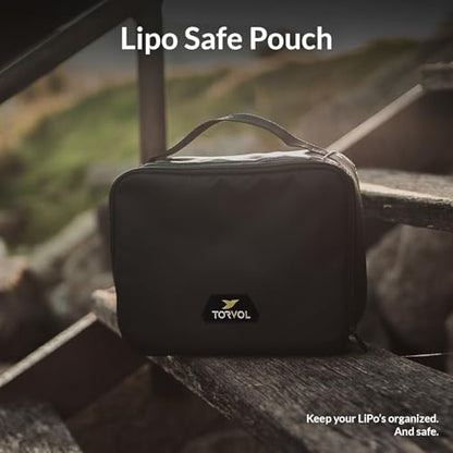 – LIPO SAFE BAG, Compact LiPo Battery Bag Fireproof, Stores up to 15 LiPo Batteries, Compatible Quad PITSTOP Backpacks, Battery Storage Organizer, 11 × 26 × 20 cm, Black