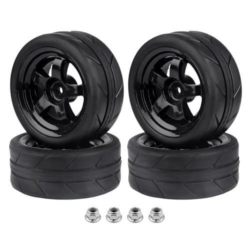 Pre-Glued OD 2.55" 12mm Hex Wheels Rims and Rubber Tires for Traxxas Tamiya HPI HSP Redcat RC 1/10 On Road Racing Car, Set of 4 (Color C) - color: Color C