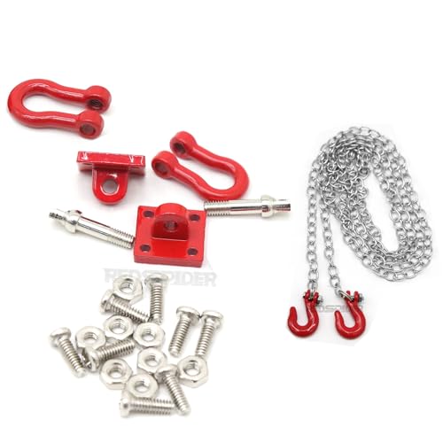 1/10 RC Car Accessories Mini Metal Trailer Chain and Tow Hooks Towing Hook & for 1:10 Rock Crawler Truck Car Traxxas TRX4 SCX10 Axial RC4WD Tamiya D90 (Red) - color: Red