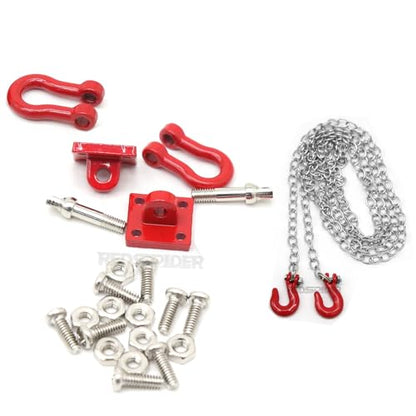 1/10 RC Car Accessories Mini Metal Trailer Chain and Tow Hooks Towing Hook & for 1:10 Rock Crawler Truck Car Traxxas TRX4 SCX10 Axial RC4WD Tamiya D90 (Red) - color: Red