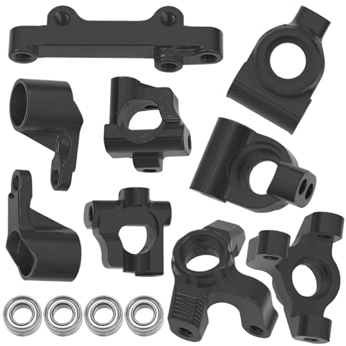 Auminum Alloy Steering Knuckle C-Hubs Bellcranks Set Compatible with Losi 1/18 Mini-T 2.0 2WD Stadium RC Truck Hop-Up Parts (Black) - color: Black