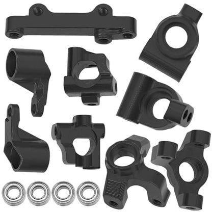 Auminum Alloy Steering Knuckle C-Hubs Bellcranks Set Compatible with Losi 1/18 Mini-T 2.0 2WD Stadium RC Truck Hop-Up Parts (Black) - color: Black