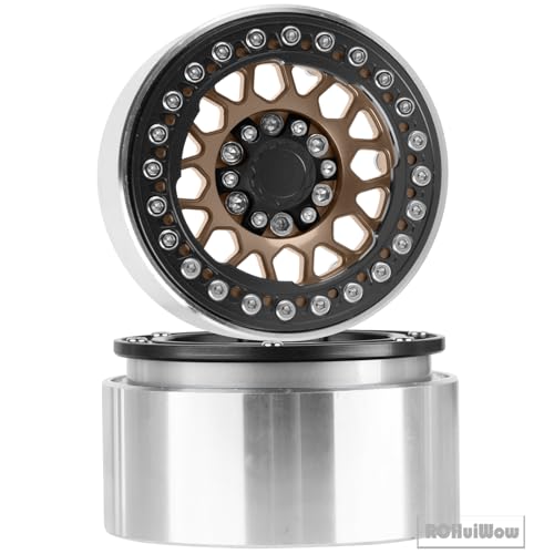 RC 1.9" Beadlock Wheels Rims for 1/10 SCX10 90046 AX103007 TRX4 TRX6 D90 VS4-10 MST CFX Gen8 Gen7 RC Crawler,Alloy Aluminium 1.9 rc Wheel Rim w/Rings,Brown w/Black - color: Brown(4pcs)