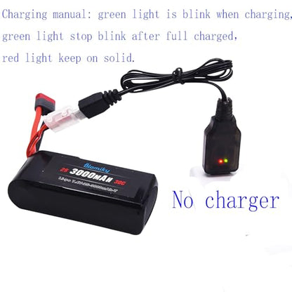 Blomiky 2 Pack 7.4V 2S 3000mAh Shorty T Plug Lipo Battery Pack with XT60 Converter Suitable for Wltoys 124019 144001 and Hyper Go H14BM 14211 14210 RC Trucks / 7.4V 3000mAh T