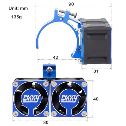 DKKY RC Motor Cooling Fan Heatsink with 42mm Mount for Arrma Axial Traxxas 1/6 1/8 1/10 RC Models with 4274 4286 Motor (Blue) - color: Blue