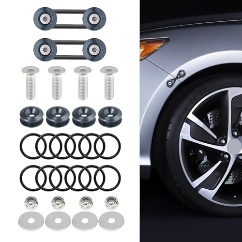 Universal Bumper Quick Release Kit, Front Rear Quick Release Bumper Clips, Bumper Fasteners Holders with Stainless Steel Screws Kit for Cars (2 Titanium Release Tabs and 12 Customized O-Rings)