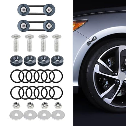 Universal Bumper Quick Release Kit, Front Rear Quick Release Bumper Clips, Bumper Fasteners Holders with Stainless Steel Screws Kit for Cars (2 Titanium Release Tabs and 12 Customized O-Rings)