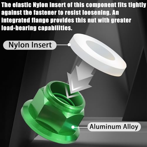 8Pcs M4 Flange Nuts Aluminum, M4-0.7mm Hex Flange Nylon Insert Lock Nuts for 1/10 Scale RC Car Traxxas Slash 4x4 2WD Stampede VXL Rustler VXL HPI Redcat Axial Racing Truck Buggy Crawler Wheels - color: Green, size: 8Pcs