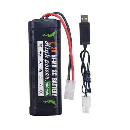 sea jump 7.2V 5000mAh NiMH Battery with KET-2P Plug and USB Charger Suitable for RC Truggy Buggy Tank Racing Remote Control Car Truck High-Power with Tamiya Connector Battery