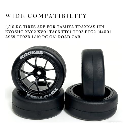 1/10 RC Drift Tires and Wheels Rims 12mm Hex 65mm OD Compatible with Tamiya Traxxas HPI Kyosho XV02 XV01 TT01 TT02 PTG2 A959 On-Road Drift Car (4PCS)