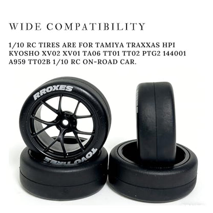 1/10 RC Drift Tires and Wheels Rims 12mm Hex 65mm OD Compatible with Tamiya Traxxas HPI Kyosho XV02 XV01 TT01 TT02 PTG2 A959 On-Road Drift Car (4PCS)