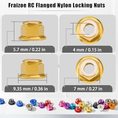 8Pcs M4 Flange Nuts Aluminum, M4-0.7mm Hex Flange Nylon Insert Lock Nuts for 1/10 Scale RC Car Traxxas Slash 4x4 2WD Stampede VXL Rustler VXL HPI Redcat Axial Racing Truck Buggy Crawler Wheels - color: Gold, size: 8Pcs