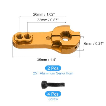 MECCANIXITY Aluminum Alloy 25T Steering Servo Arm Horn Gold for DIY RC Car/Boat/Airplane Boat Accessories 2 Pcs - color: Gold