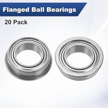 M METERXITY 20-Pack MF106ZZ Flanged Ball Bearing, 6 x 10 x 3mm Double Metal Shielded Chrome Steel (GCr15) Flange Rip Bearings for Wheelbarrow/Printer/Fax Machines/Power Tools - size: 6mm x 10mm x 3mm