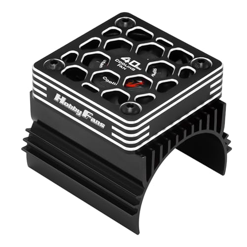 40mm RC Cooling Fan with Heat Sink and Metal Cover RC Electric Motor Fan with Heatsink for 1/8 RC Car 4074 4274 1515 1512 Motor, Black - color: Black