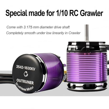 3542 Outrunner Brushless Motor with 80A AM32 ESC, 1630KV/2250KV Options, Compatible with 1/10 and 1/12 RC Crawler Cars (1630KV) - color: 1630KV