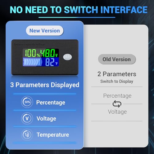 DROK 48v Golf Cart Battery Meter - LCD Display Lithium Battery Monitor 10-100v Volt Meter Temperature Gauge for Marine RV Car DIY Project - size: 48V