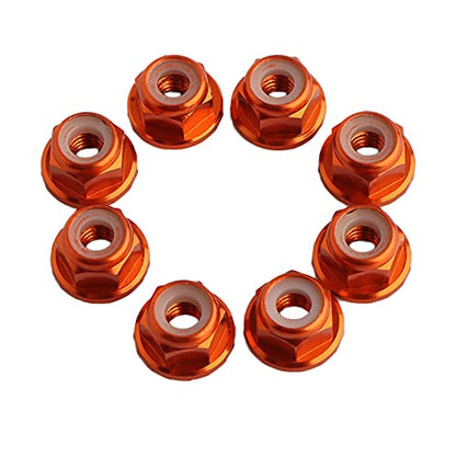 8PCS Flange M4 Lock Nuts Serrated Nylon Self-Tightening Aluminum M4 Wheel Hardware for Axial HPI TLR ECX Model RC Car Vehicles Upgraded Replacement Parts (Orange) - color: Orange