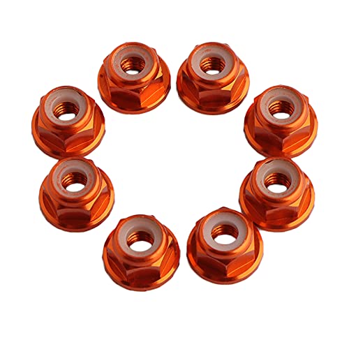 8PCS Flange M4 Lock Nuts Serrated Nylon Self-Tightening Aluminum M4 Wheel Hardware for Axial HPI TLR ECX Model RC Car Vehicles Upgraded Replacement Parts (Orange) - color: Orange