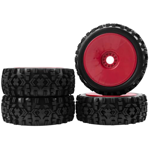 ShareGoo RC Hobby OD 4.72" 1/8 Scale RC Buggy Wheels & Rubber Tires 17mm Hex Rims Compatible with Arrma Typhon 3S 6S Kyosho Losi 8IGHT Traxxas Redcat HSP HPI 1/8 Scale Off Road Car Buggy (Red) - color: Red