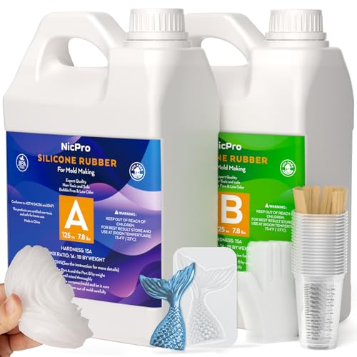 Nicpro 250oz Silicone Mold Making Kit, 15A Platinum Liquid Silicones Rubber | Flexible Silicone Molds Maker Mix Ratio 1:1 for Casting 3D Resins Candle Soap Molds DIY with Gloves, Sticks, Mixing Cups - size: 250oz