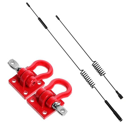 Metal RC Crawler Trailer Tow Hook Hooks Buckle Winch Shackles RC Decorations Accessories & 2Pcs 7.68" & 11.4" Metal Antenna Simulation Decoration Accessories