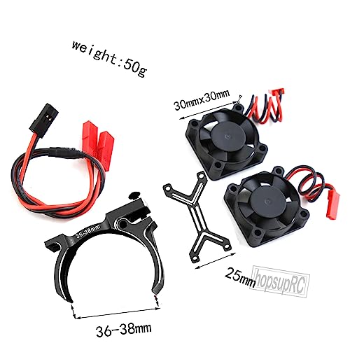 3660 540 550 Motor Cooling Fan with 36-38mm Adjustable Mount Upgrades Part for 1/10 Slash SCX10 TRX4,Aluminum High Speed Cooling Dual Fans 20000 RPM Heatsink Hops Up,Black - color: Black/36-38mm