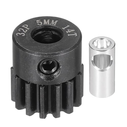 MECCANIXITY Steel 32P Gear Set with Gear Adapter 14T 5mm Shaft Motor Gears for RC Vehicles Truck Drift Car Part, Black - size: 14T
