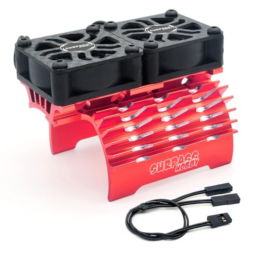 Surpass Hobby Dual 30mm RC Cooling Fan 27000RPM RC Car Motor Heatsink with Metal Cover for 1/8 1/7 RC Car Diameter 40/ 42mm Brushless Motor (Black Red) - style: Red