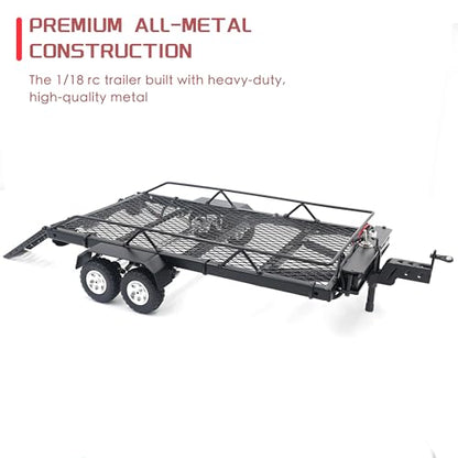 1/18 1/24 Metal Flatbed RC Trailer Kit with Tow Hitch for TRX4M SCX24 | For Axial SCX24 FMS FCX24 1/18 1/24 RC Car,RC Trailer with LED Taillight & Hook Hitch,Heavy-Duty,Strong and Durable