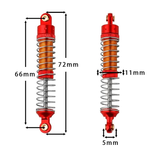 4PCS 53mm/59mm/66mm Aluminum Shocks Absorbers Oil Long Threaded Damper for 1/18 RC Crawler TRX4M TRX-4M Bronco Defender K10 Upgrade Parts (66mm red) - color: 66mm Red